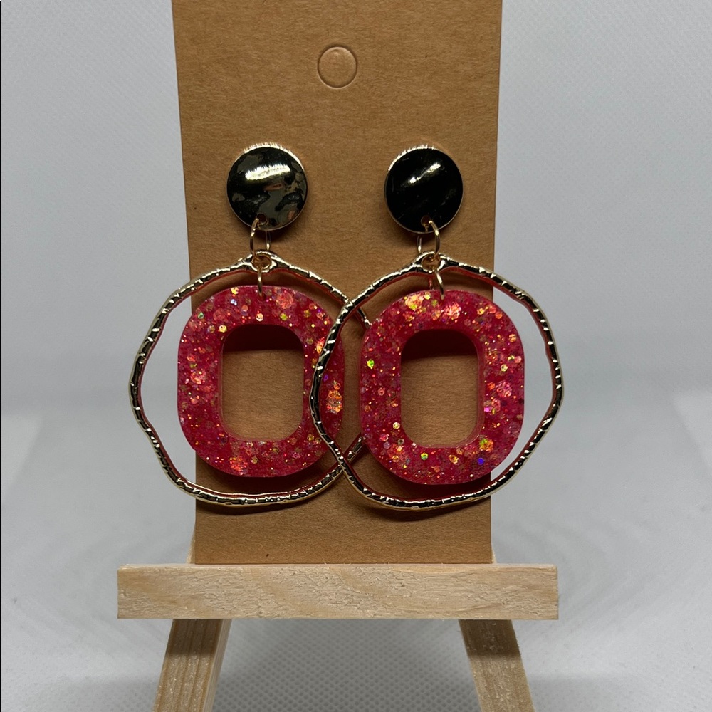Gold and Pink Dangle Earrings